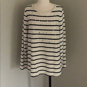 Navy and Taupe long sleeve t-shirt with sequins